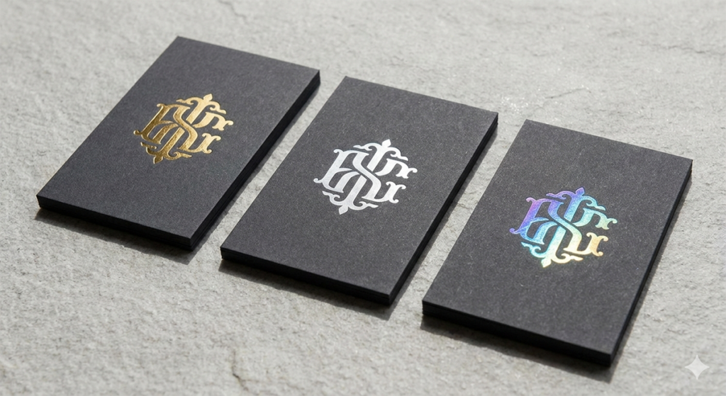 인쇄물에 반짝임을 더해주는 금박, 은박, 홀로그램박 후가공 로고 디자인 비교